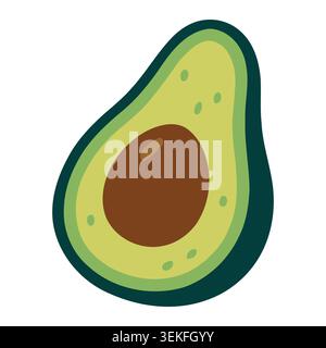 Flat vector illustration of a halved avocado with a brown pit and green skin. Perfect for food packaging, branding, and editorial use, this modern des Stock Vector