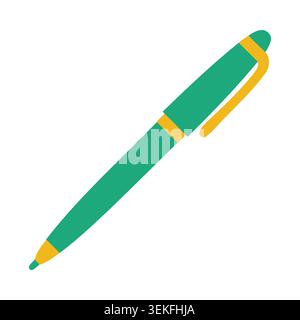 A simple green pen with yellow accents in a flat vector style, ideal for stationery, office supplies, and educational materials. The minimalist design Stock Vector