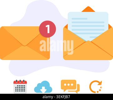 New Message Notification Icon and Open Mail Concept Stock Illustration Stock Vector