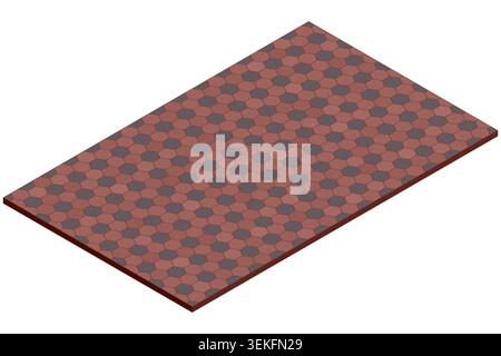Decorative isometric red pavement tile pattern isolated on a plain background. Sidewalk surface concept for urban design, landscaping, public space Stock Vector