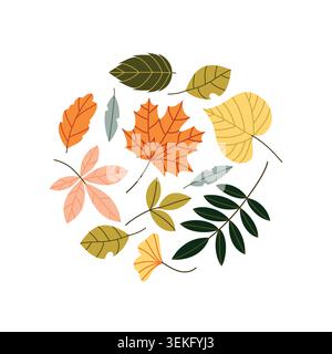 Autumn Leaves Bouquet Vector Illustration Flat Geometric Fall Foliage Circle Shape Stock Vector