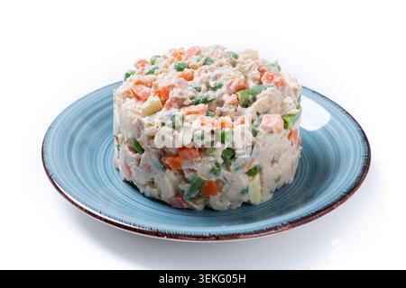 Traditional Russian salad isolated on white background Stock Photo