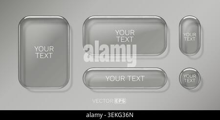 Set of modern blank glass buttons and frames for user interface design. Vector illustration Stock Vector