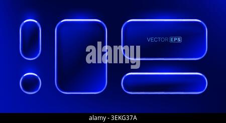 Futuristic blue neon glowing frames and buttons set, offering a shiny and modern design element. Vector illustration Stock Vector