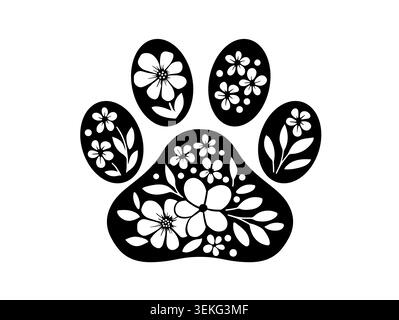 Outline vector silhouette cute paw prints. dogs and cats isolated on white background Stock Vector