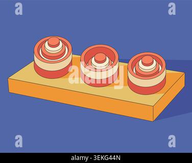 Abstract geometric stacking toy with concentric circular elements of different sizes. Educational illustration representing geometry, physics principl Stock Vector