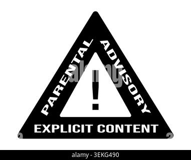 Triangle warning sign featuring parental advisory text and exclamation mark. High visibility symbol for explicit content notifications, audience warni Stock Vector