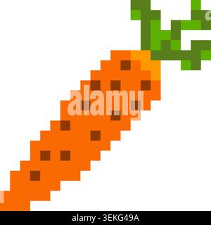Orange carrot pixel art icon in retro 8 bit style. Vegetable illustration isolated for games, stickers and digital design Stock Vector