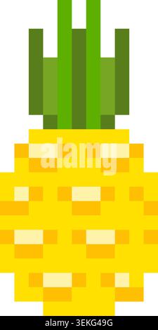 Bright pineapple pixel art icon in retro 8 bit game style. Colorful tropical fruit illustration isolated on dark background for games, apps, stickers Stock Vector