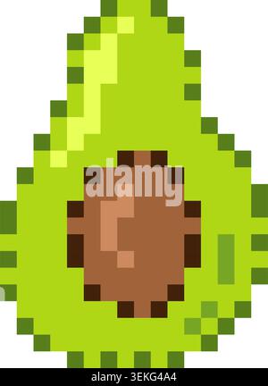 Green avocado pixel art icon with seed in retro game style. Healthy fruit illustration isolated for digital and gaming projects Stock Vector
