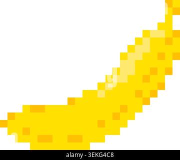 Yellow banana pixel art icon in retro 8 bit game style. Tropical fruit illustration isolated for gaming assets and digital projects Stock Vector