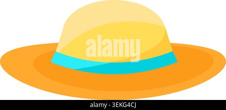 Wide brim summer hat for sunny vacations, beach fashion, outdoor adventures, and warm weather holidays, flat summer illustration Stock Vector