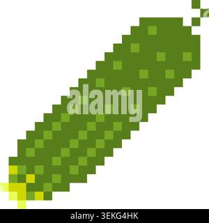 Fresh cucumber pixel art icon in retro 8 bit style. Green vegetable illustration isolated for games and digital assets Stock Vector