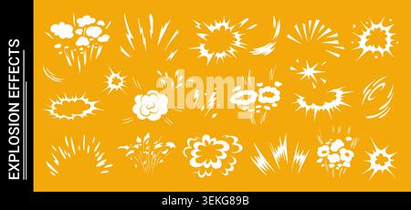 Explosive doodle comic action scene featuring dynamic burst effect vector illustration set. Stock Vector