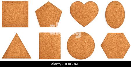 Wooden cork board with natural brown texture shape vector illustration collection. Stock Vector