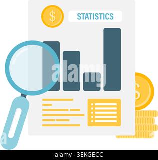 magnifying glass and chart, Data and Statistical Analysis Stock Vector