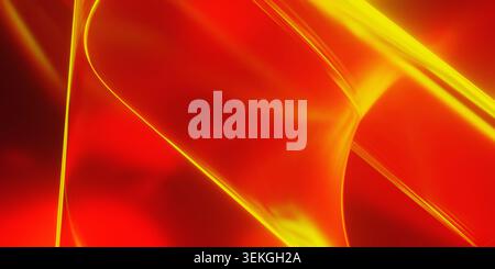 Premium futuristic abstract background with glowing golden neon curves,  glass waves and vibrant orange light gradient, 3D render Stock Photo