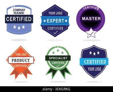 Certified Expert Master Specialist Icons Set Vector Guarantee Product Badge Corporate Quality Assurance Stamp Premium Shield Ribbon Label Authority Stock Vector