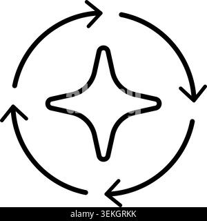 AI star refresh icon. Round regenerate arrow line icon. Digital reset artificial intelligence design infographic pictogram. Refresh generate prompt Stock Vector