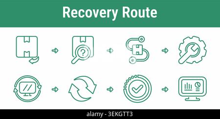 Recovery route workflow with returned package inspection routing repair refurbishment recycling approval and analytics dashboard for reverse logistics Stock Vector