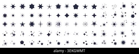 Decorative stars set featuring assorted celestial sparkles, twinkles, bursts, and geometric star shapes in a clean layout isolated on white background vector illustration Stock Vector