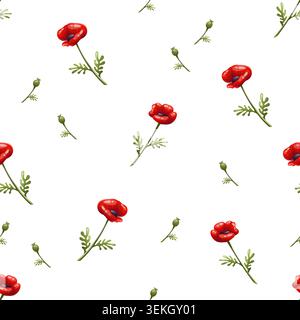 Seamless vector pattern with red poppies Stock Vector
