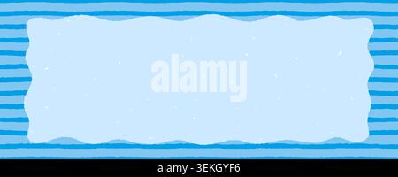 Frame with wavy border on groovy striped seamless background in blue pastel colors with rough paper texture. Wavy frame and border background for Stock Vector