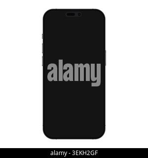 Modern black smartphone mockup with blank screen shown in front view for app presentation, mobile interface preview, branding showcase, isolated on white background vector illustration Stock Vector