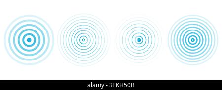 Concentric ripple circles set. Sound circle wave effect , Seismic Earthquake alert radar. Radial signal, sonar rings. touch effect or pulse. Vector illustration Stock Vector