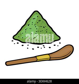 Green matcha powder pile with a bamboo whisk vector illustration Stock Vector