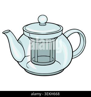 Clean vector illustration of a light blue teapot with a built-in infuser, isolated on white. Stock Vector