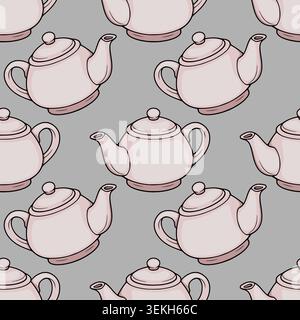 Seamless vector pattern of pink teapots, elegant kitchenware illustration for backgrounds and textiles Stock Vector