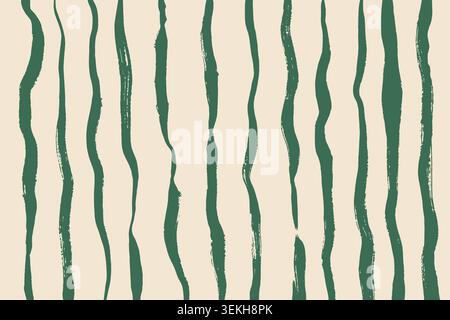 Grunge Green Stripes Abstract Background. Summer background with green brushstroke vertical lines. Textured irregular wavy lines vector background Stock Vector