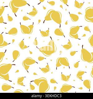 Cute Yellow Pear Fruit Hand Drawn Seamless Pattern. Fresh Healthy Fruit Vector Illustration for Decorative Invitation, wallpaper Stock Vector