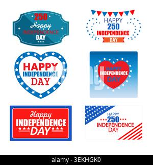 USA 250th Independence Day greeting cards collection. Festive 4th of July templates with american flag colors, stars, and corporate copy space Stock Photo