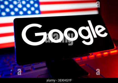 Google Alphabet Inc Dominant Global Technology Company Known For Search Engine Advertising AI And Cloud Computing Displayed On Mobile Phone Screen Stock Photo