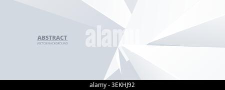 Minimal white abstract background with geometric pattern. Soft grey wide banner with angles and triangles. Vector illustration Stock Vector