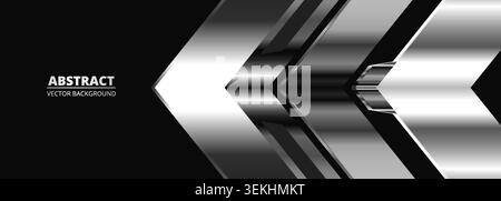Silver and metallic gradient arrows on black abstract background. Vector illustration wide banner Stock Vector