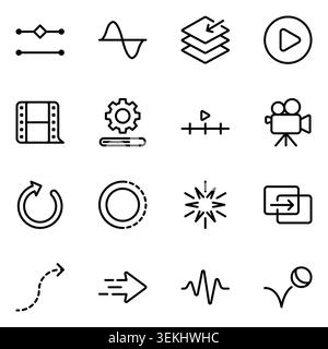 video editing tools and motion graphics line icon set vector Stock Vector