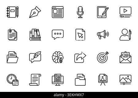 Copywriting and digital content marketing linear vector icon set Stock Vector