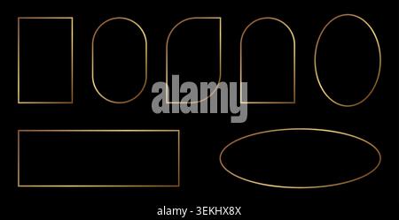 Premium gold photo frames with thin borders. Elegant arch and rectangle shapes. Luxury foil elements for awards, weddings, and modern design templates. Stock Vector