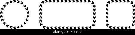 Circle chevron border with dynamic arrow pattern. Rectangle and square frame triangle stripe design creates bold directional motion for warning signs and military rank badges. Stock Vector
