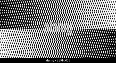 Chevron zigzag pattern with halftone lines creating dynamic fade effect. Black and white geometric texture for modern backgrounds and bold graphic design projects. Stock Vector