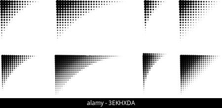 Corner halftone patterns with fading dot borders for dynamic comic style frames. Modern geometric background with gradient circles and vintage texture overlay. Stock Vector