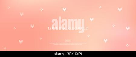 Peach pink gradient. Love background with pixel hearts. Sunset color blend in apricot and soft orange with fluid texture for flyers or book covers Stock Vector