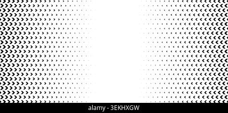 Arrow pattern with halftone triangles creating directional flow to center. Geometric texture with fade effect and contrast for modern background. Stock Vector