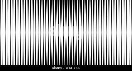 Vertical pattern with straight lines creating halftone gradient effect. Black and white striped background with geometric texture for modern designs. Stock Vector