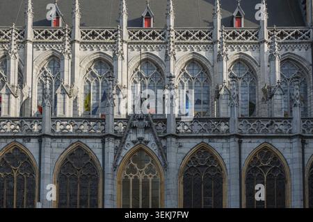 View of the south facade with stained-glass windows of St. Paul's Cathedral in Liege, Belgium Stock Photo