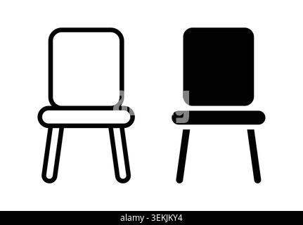 This image features two chairs side by side, one outlined and one filled, presented in black and white, using simple lines for a modern, minimalist st Stock Vector