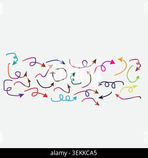 Colorful Hand Drawn Swirl Arrow Set Vector Illustration for Navigation and Infographic Design Stock Vector
